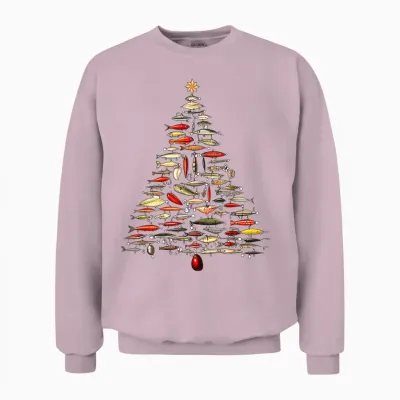 Fishing Lure Christmas Tree Fish Fly Fisherman Ocean Sport Unisex Sweatshirt - Light Pink