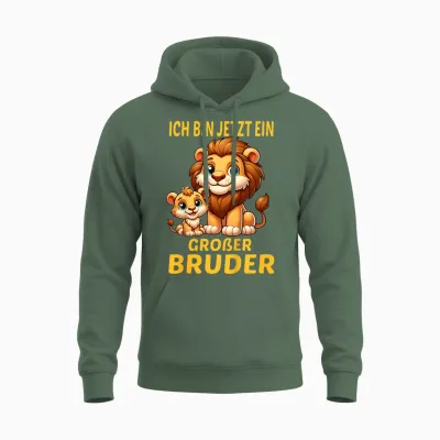 Children's T-Shirt with German Text "ich Bin Jetzt Ein Großer Bruder Löwe" [german Unisex Hoodie - Military Green