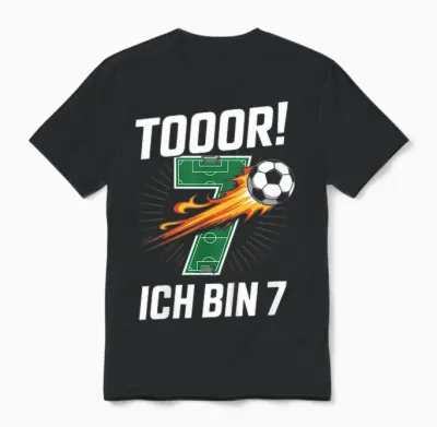 Children's Toor Ich Bin 7 7th Birthday Football Boy Cool Unisex T-Shirt - Black