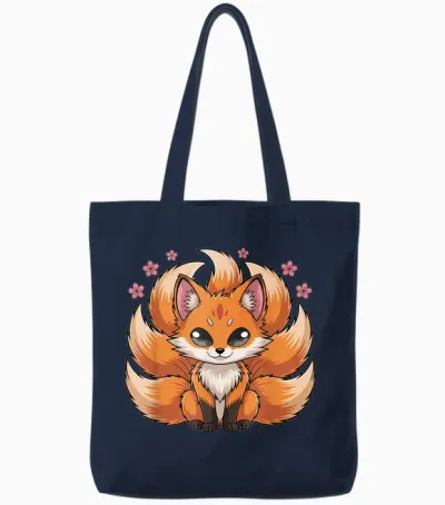 Kitsune Japanischer Neunschwänziger Fuchs Mythologie Anime Tote Bags - Navy