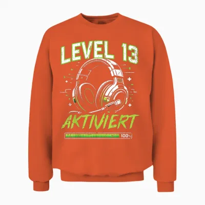 13. Geburtstag Jungen Video Gamer Level 13 Aktiviert Junge Unisex Sweatshirt - Orange
