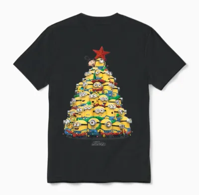Minions Christmas Tree T-Shirt, Black Unisex T-Shirt - Black