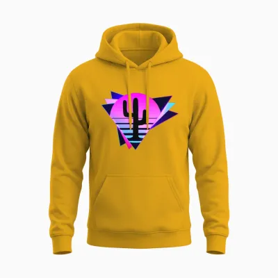 Cactus Silhouette Retro Unisex Hoodie - Gold