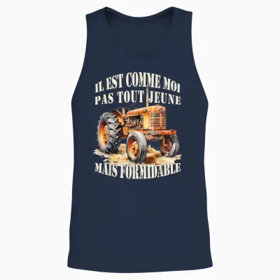 Tractor Farmer Great Gift Old Tractor Humor T-Shirt, Black Unisex Tank Top - Navy