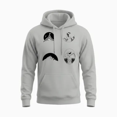 Ski and Hiking Mountain Sketch Unisex Hoodie - Ash