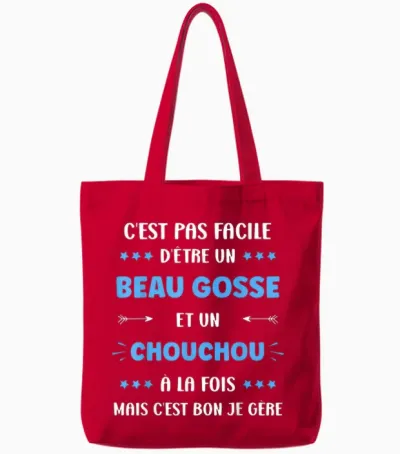 Beau Gosse Super Chouchou Boy Name Humour Chouchou T-Shirt, Black, S Tote Bags - Red