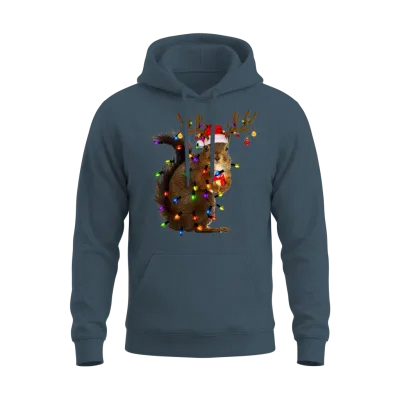 Funny Squirrel Christmas Reindeer Christmas Lights Unisex Hoodie - Dark Heather
