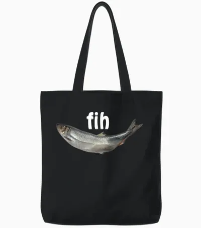 Fih Lustiger Falsch Geschriebener Fisch Meme Einfacher Humor Sarkastischer Witz Tote Bags - Black