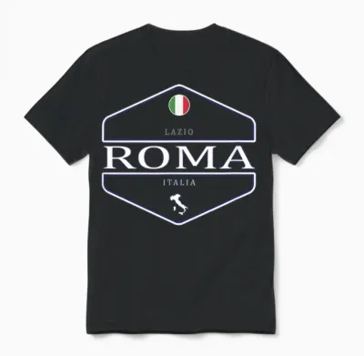Italian Local Design Co. Damen Unisex-Erwachsene, Unisex-Kinder Schwarz Kurzarm T-Shirt Roma Lazio Italia - Rom Italien Logo Einfache Uni Retro Vintage Universität Schrift Klassisches Standard Design Unisex T-Shirt - Black