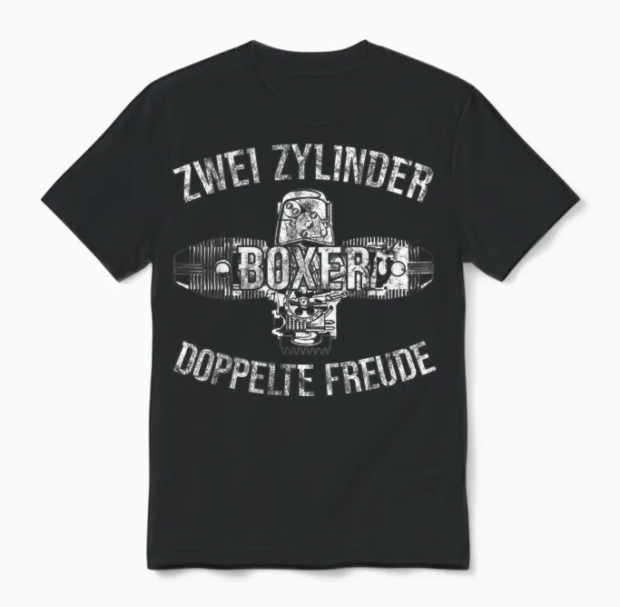 Boxer Two Cylinder Double Joy Biker Two-Cylinder T-Shirt, Black Unisex T-Shirt in Black