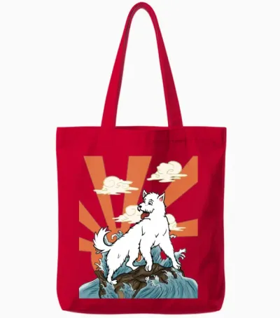 Westie Japanese Retro Tote Bags - Red