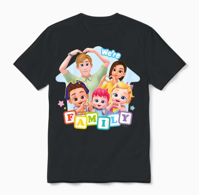 Kids Bebefinn We Are a Family, J'adore Brody Finn and Bora Kids T-Shirt, Blue, 2 Unisex T-Shirt in Black