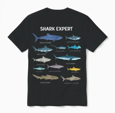 Funny Shark Tee for Men Ocean Fish Kids & Toddler Boys Shark Unisex T-Shirt - Black