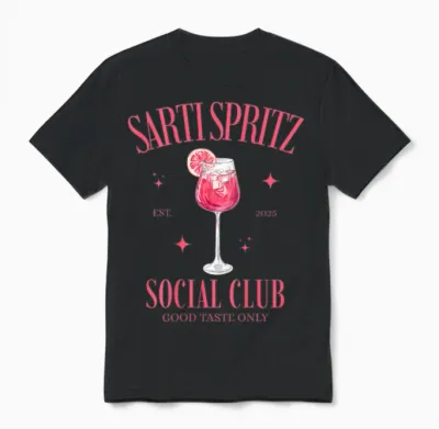Sarti Spritz Social Club Team Pink Aperitif Backprint Unisex T-Shirt - Black