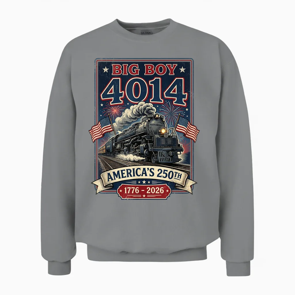 Big Boy 4014 Train 4th of July Retro Us Flag Vintage Apparel Unisex Sweatshirt in Sport Grey