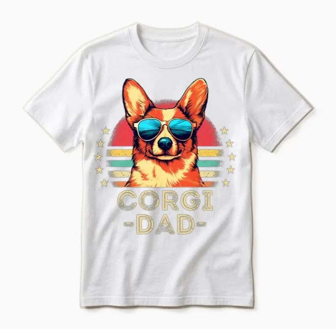 Corgi with Sunglasses Retro Unisex T-Shirt - White
