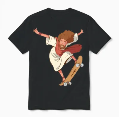 Jesus Skateboarding Funny Skateboard Unisex T-Shirt - Black