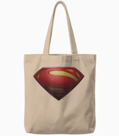 Superman Man of Steel Shield T-Shirt, Black Tote Bags - Natural