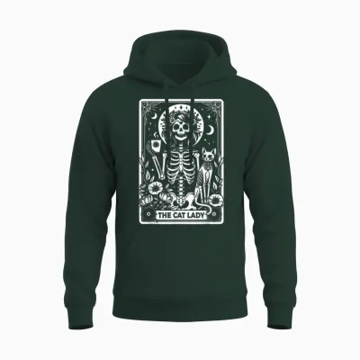 Tarot Card the Cat Lady Skeleton Cats Mum Tarot Cards T-Shirt, Black Unisex Hoodie - Forest