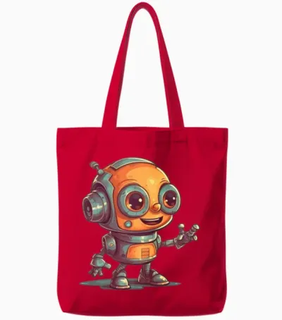 Cute Waving Robot Illustration Technology Friendly Tote Bags - Red