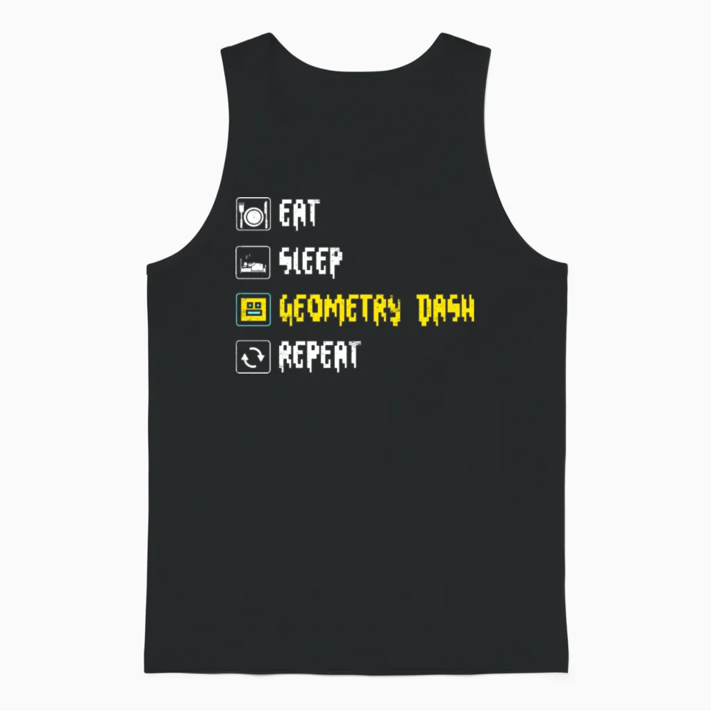 Eat Sleep Geometry Dash Repeat Retro Jumper Repeat Unisex Tank Top in Black