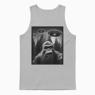 Cat Funny Graphic Tee for Men Women Bigfoot Sasquatch Alien Ufo Unisex Tank Top - Ash