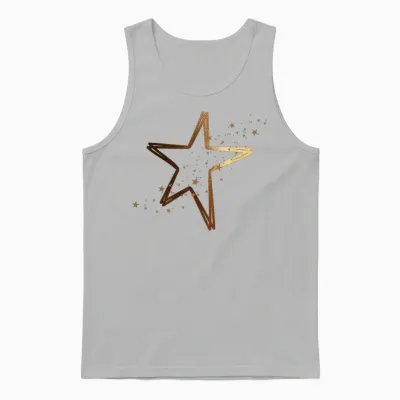 Large Gold Star with Small Stars T-Shirt, Black Unisex Tank Top - Ash