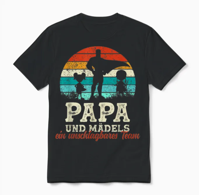 Team Papa Tochter Zwei Kinder Vatertag Bester Super Papa Unisex T-Shirt in Black