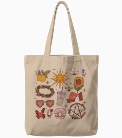 Retro Summer Witch Tote Bags - Natural