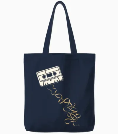 Retro Cassette Ribbon Tote Bags - Navy