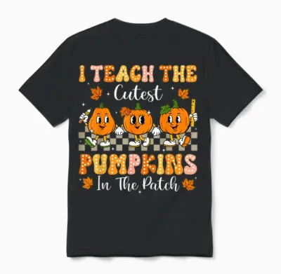 I Teach the Cutest Pumpkins in the Patch Teacher Halloween Unisex T-Shirt - Black