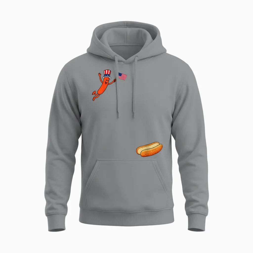 Hotdog Freedom Dive Funny Uncle Sam Hot Dog Jumping into Bun Unisex Hoodie in Sport Grey