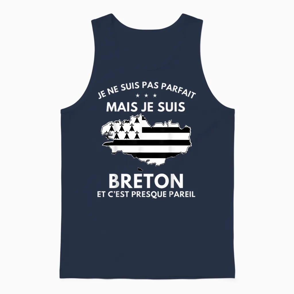 Breton Je Suis Pas Parfait Mais Je Suis Breton Bretagne T-Shirt, Black, S Unisex Tank Top in Navy