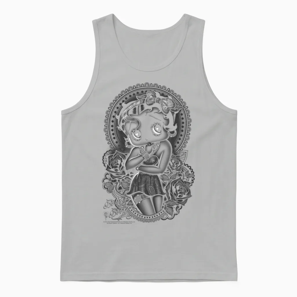 Betty Boop Fashion Roses Floral & Botanical Unisex Tank Top in Ash