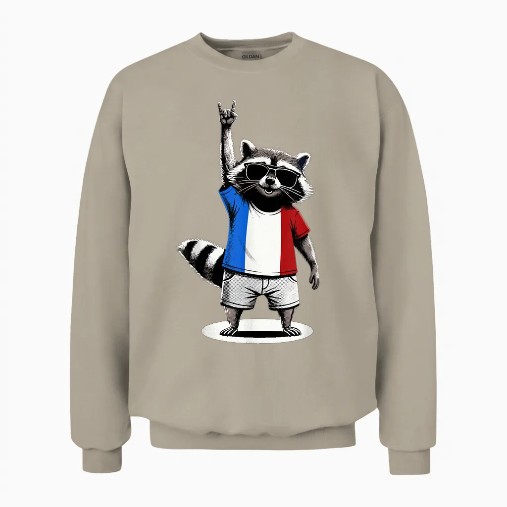 Französische Flagge Waschbär Lustig Frankreich Unisex Sweatshirt in Sand