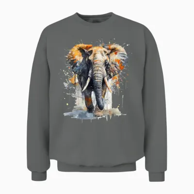 @n!mal - Tier Zoo Elefant T-Shirt, Unisex-Kinder, Weiß, S Unisex Sweatshirt - Graphite Heather