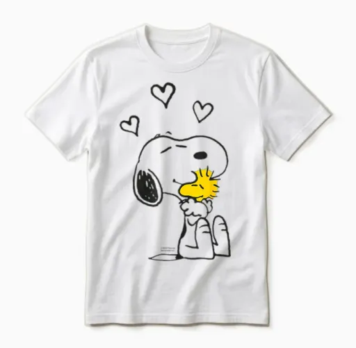 Peanuts - Snoopy Woodstock T-Shirt with German Text "ich Halte Dich Fest", Black, S Unisex T-Shirt in White