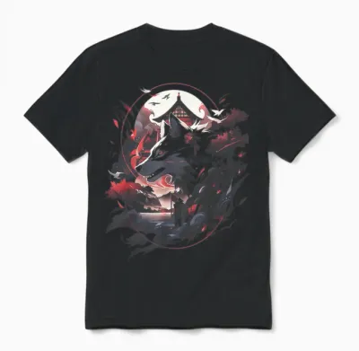 Japanese Wolf Wolves Mythology Nature Anime Otaku Unisex T-Shirt - Black