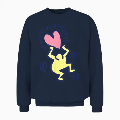 Keith Haring Tanzender Mann Mit Herz-Kunstwerk Unisex Sweatshirt - Navy
