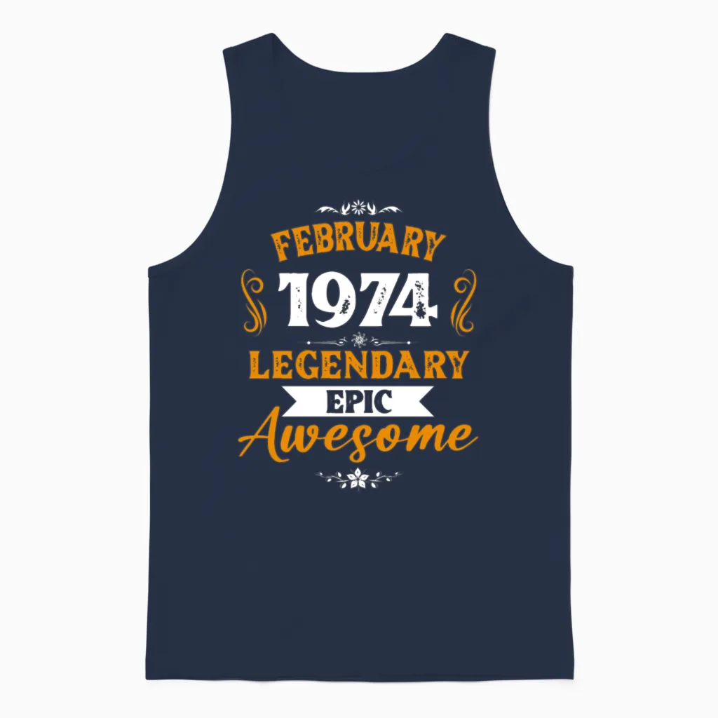 February 1974 Legendary Birthday Present Unisex Tank Top in Navy