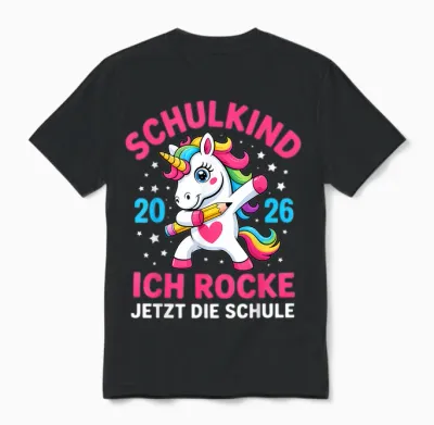 Mädchen Schulkind 2026 Ich Rocke Jetzt Die Schule Einhorn Unisex T-Shirt - Black