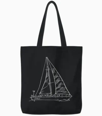 Segelboot Brustdruck Segelschiff Mit Namen Sail Auf Dem Boot Tote Bags - Black