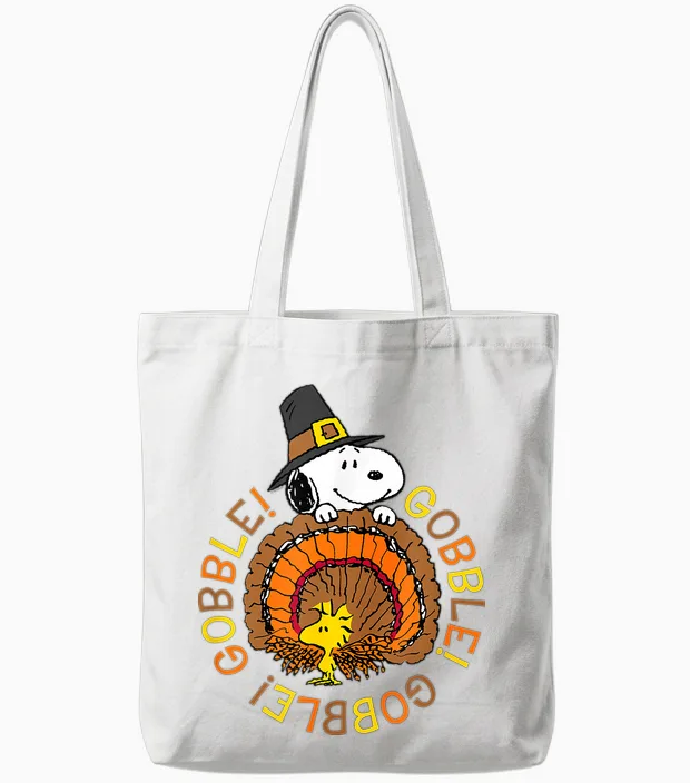 Peanuts Snoopy and Woodstock Thanksgiving Gobble Tote Bags in White