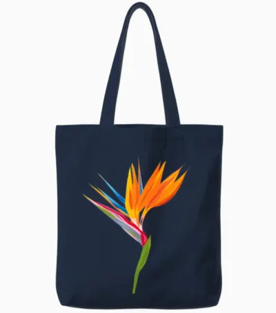 Exotic Flower Strelitzia - Orange Tropical Plant Tote Bags - Navy