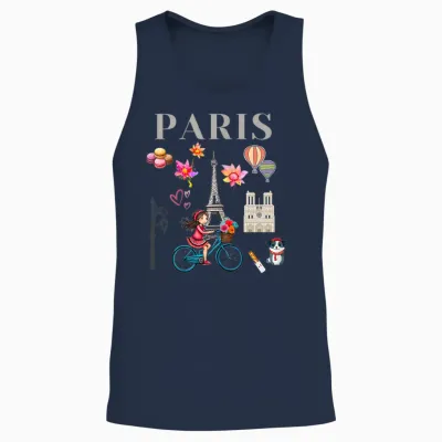 Pretty Girl on a Bike in Paris, Eiffel Tower, French Souvenir T-Shirt, Black, Female X-Small Unisex Tank Top - Navy