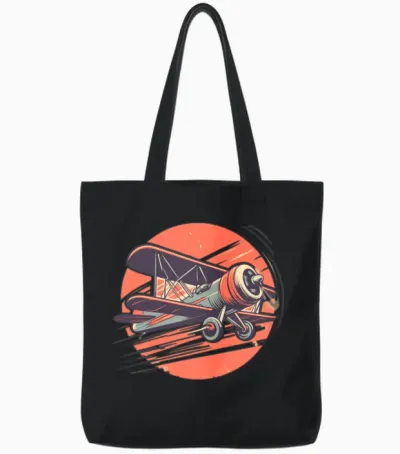Retro Vintage Red Biplane Tote Bags - Black