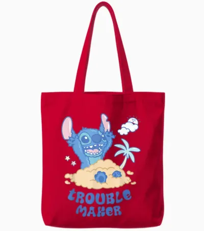 Disney Stitch Fluffy Summer Beach Sand Pile "trouble Maker" Tote Bags - Red