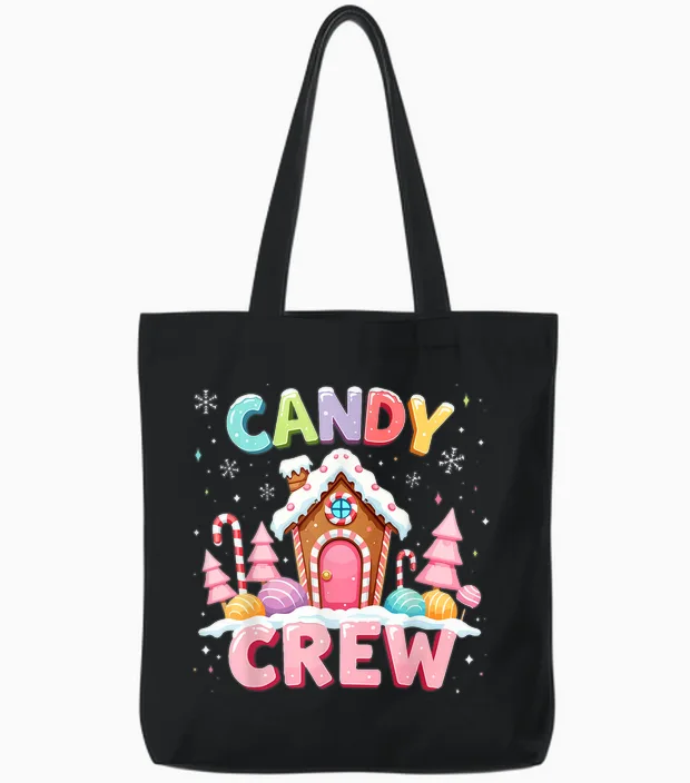 Candy Land Candy Crew Decorations Sweetie Candy Squad Xmas Tote Bags in Black