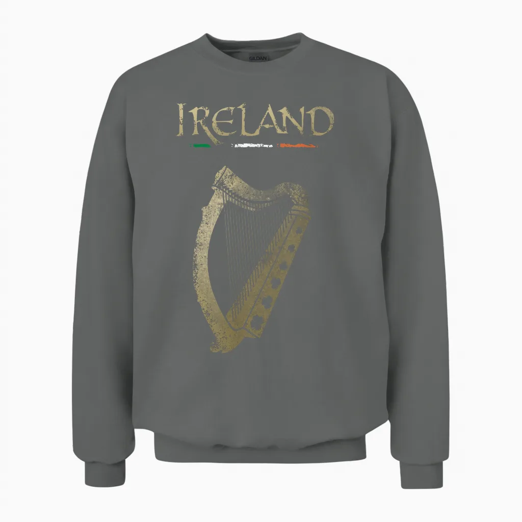 Vinagreshop Irland-Flagge Und Harfe Mit Klee Unisex T-Shirt Schwarz S Eu 38-40 Unisex Sweatshirt in Graphite Heather