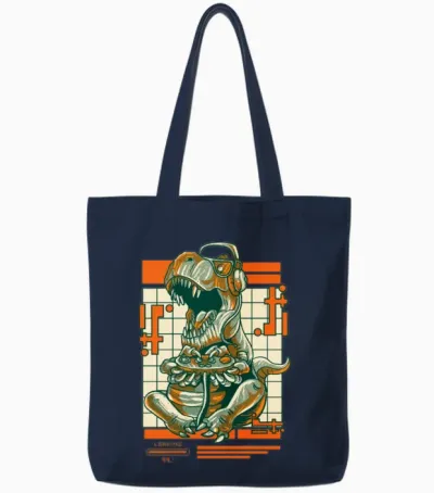 Retro T Rex Gamer Video Games Dinosaur Tote Bags - Navy